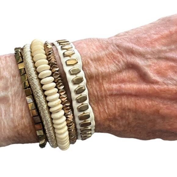 Victoria Emerson Multi Strand Beaded Neutral Magnetic Bracelet - Picture 1 of 7